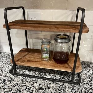 Two-Tier Wooden and Metal Shelf Display